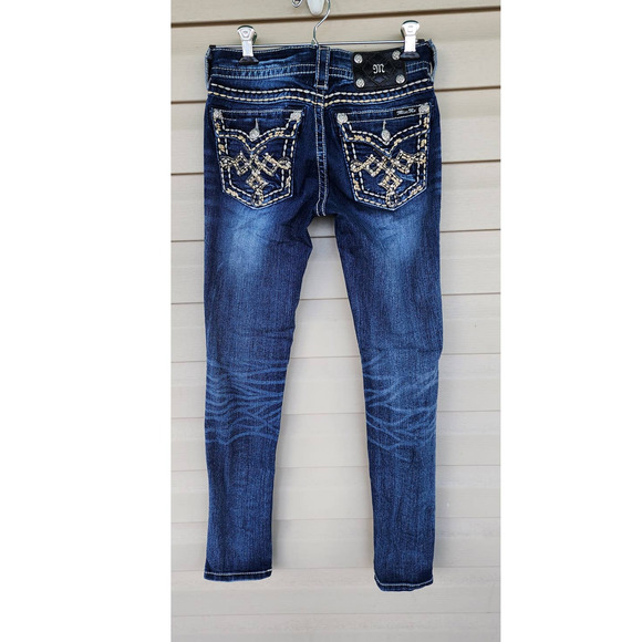Miss Me Denim - Miss Me Signature Rise Skinny Medium Wash Bling Pockets Jeans Size 27